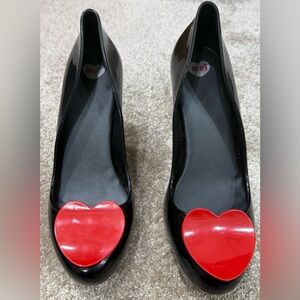 Melissa Black Heels with Red Heart Accent